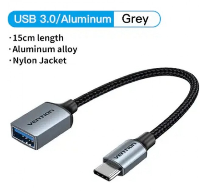 Перехідник USB 3.0 Type-C to USB AF (OTG) 0.15m Aluminum Alloy Vention (CCXHB)