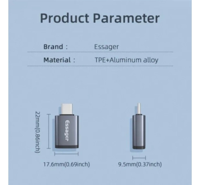 Essager Перехідник OTG USB 3.0 AF to USB-C M gray Essager (EZJAC-SRA0G)