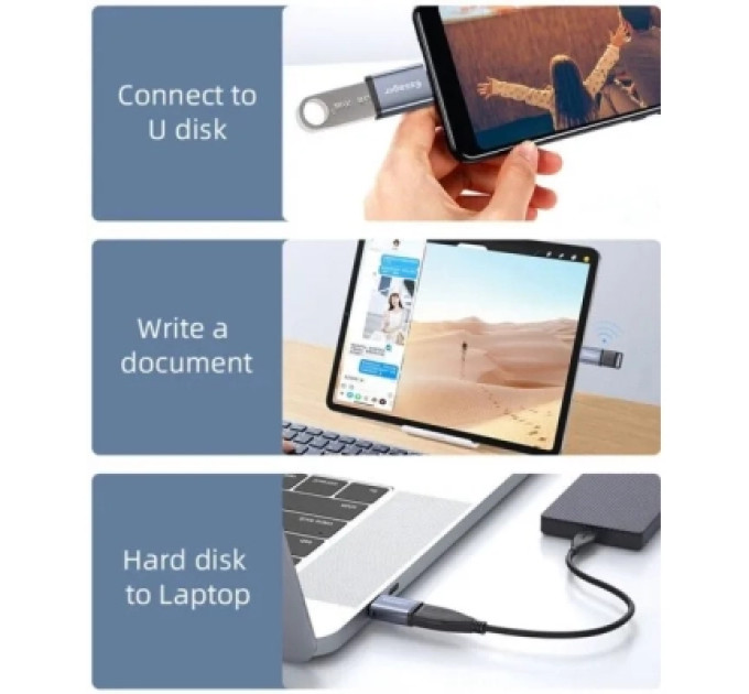 Essager Перехідник OTG USB 3.0 AF to USB-C M gray Essager (EZJAC-SRA0G)