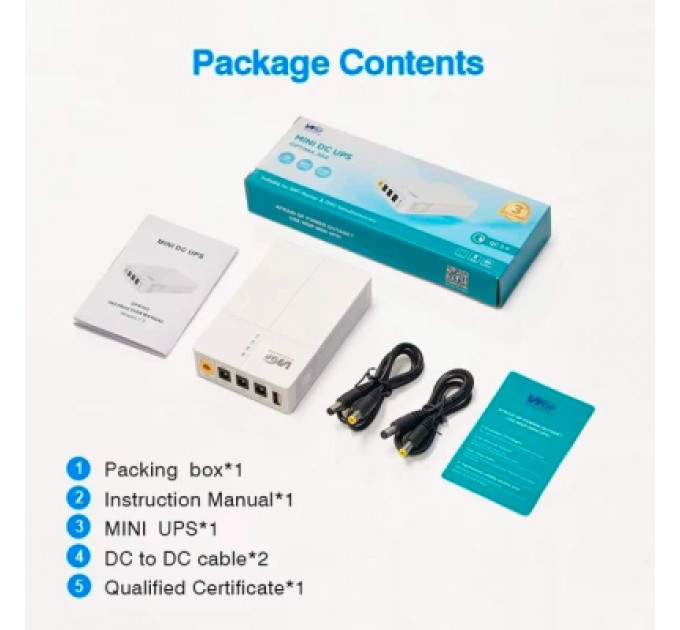 Пристрій безперебійного живлення RCI для роутера WGP 27W вх:5.5x2.1, вих:5.5x2.5 12V/2A, 9V/1A, USB (UPS302 / 560580)