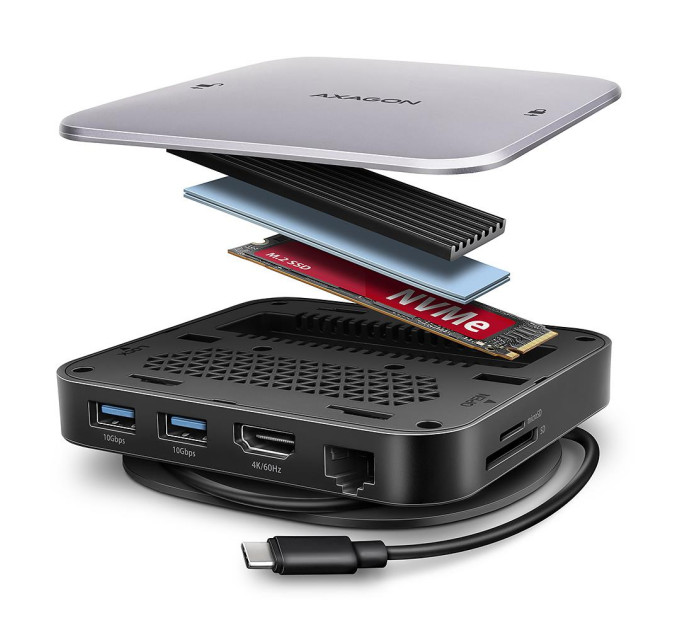 AXAGON Хаб концентратор AXAGON HMC-UFO USB-C 10Gbps UFO 9in1 hub, Grey