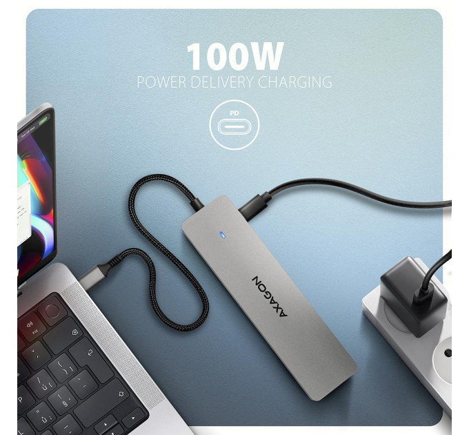 AXAGON Хаб концентратор AXAGON HMC-7HX2 USB-C 5Gbps DUAL 4K DISPLAY 7in1 hub, Grey