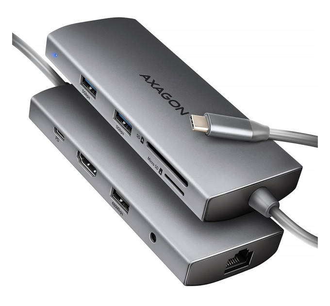 AXAGON Хаб концентратор AXAGON HMC-8HLSA USB-C 5Gbps 9in1 hub, Grey
