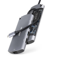 Хаб концентратор AXAGON HMC-6M2 SuperSpeed USB-C COMBO 6in1 hub, Grey