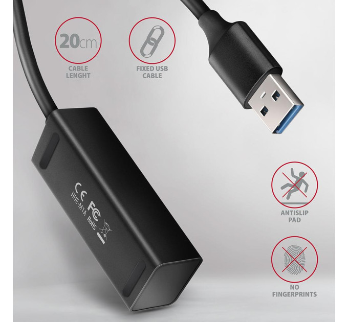 AXAGON Хаб AXAGON HUE-M1A SuperSpeed USB-A MINI hub, USB-A cable 20 cm, Black