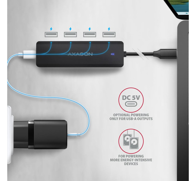AXAGON Хаб AXAGON HUE-C1C USB-C 5Gbps TRAVEL hub, 20cm Type-C cable, Black
