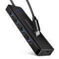 AXAGON Хаб AXAGON HUE-C1C USB-C 5Gbps TRAVEL hub, 20cm Type-C cable, Black