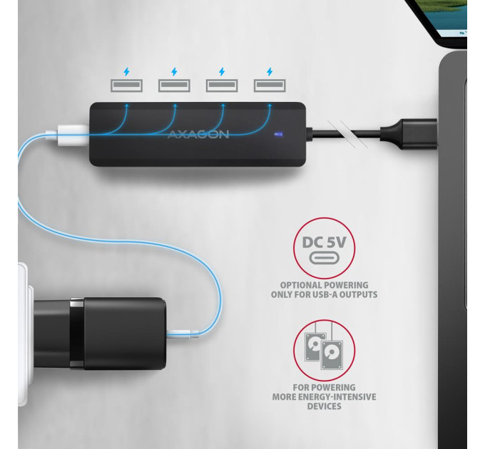 AXAGON Хаб AXAGON HUE-C1A USB-A 5Gbps TRAVEL hub,  20cm Type-A cable, Black