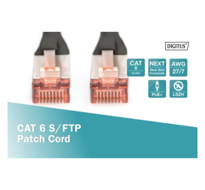 Digitus Патч-корд 10м, CAT 6 S-FTP, AWG 27/7, LSZH, black Digitus (DK-1644-100/BL)