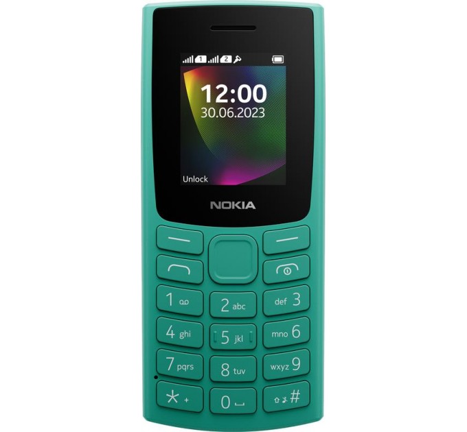 Мобильный телефон Nokia 106 2023 Dual Sim Green; 1.77" (160x120) TFT / клавиатурный моноблок / ОЗУ 4 МБ / 4 МБ встроенной + microSD до 32 ГБ / без камеры / 2G (GSM) / 115.1x49.4x14.5 мм, 79.4 г / 1000 мАч / зеленый