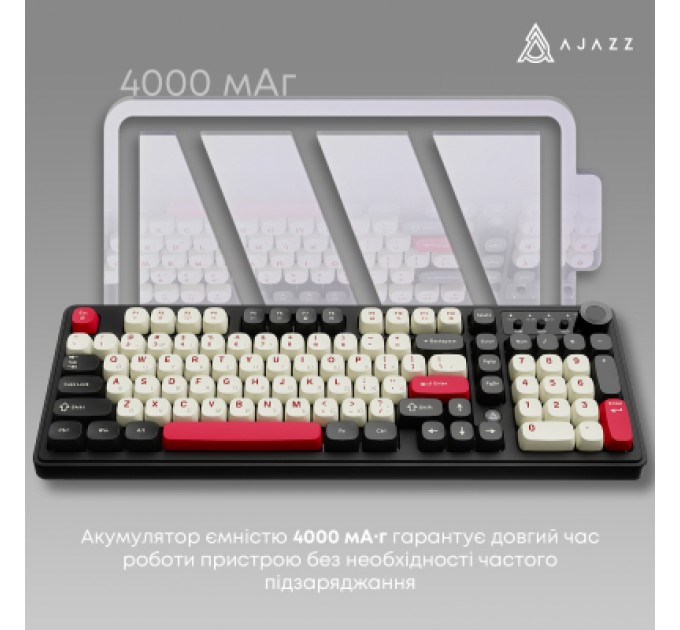 Клавіатура Ajazz AF98 Plus Wireless/Bluetooth/USB UA Black/White/Red (AF98-PLUS-BSR)
