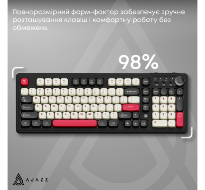 Клавіатура Ajazz AF98 Plus Wireless/Bluetooth/USB UA Black/White/Red (AF98-PLUS-BSR)