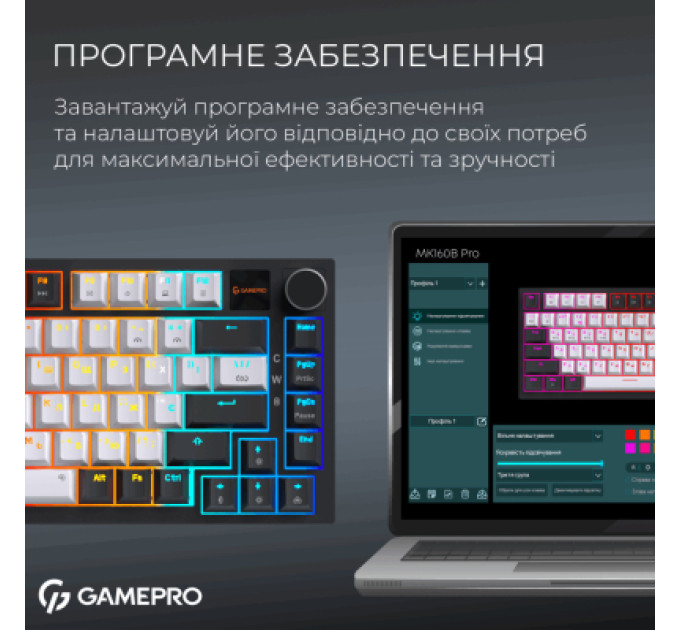 GamePro Клавіатура GamePro Asgard Valhalla Pro MK160B-D-Pro Rainy Switch Wireless/Bluetooth/USB UA Black (MK160B-D-Pro)