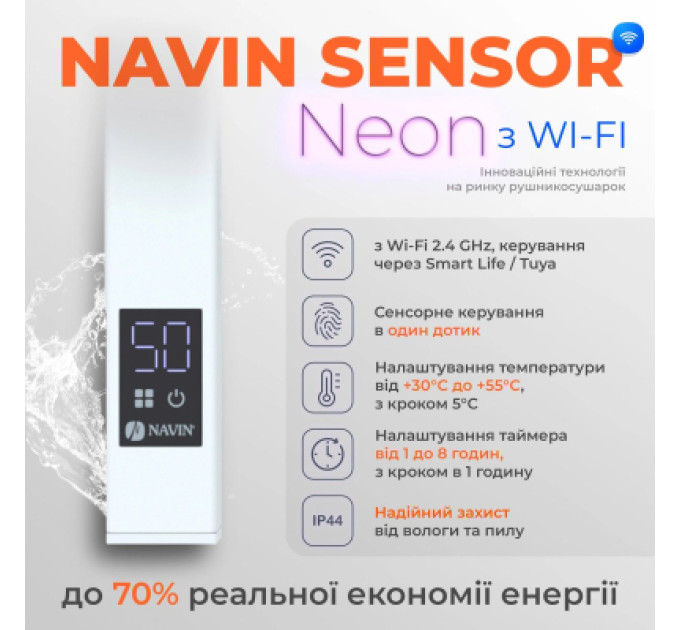 Navin Сушарка для рушників Navin Авангард Х 1000х480 Wi-Fi правобічна біла (12-172055-4810)