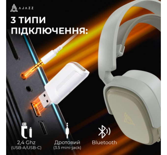 Навушники Ajazz AHM09 MAX 3-Mode Gray/White (AHM09-MAX-GW)