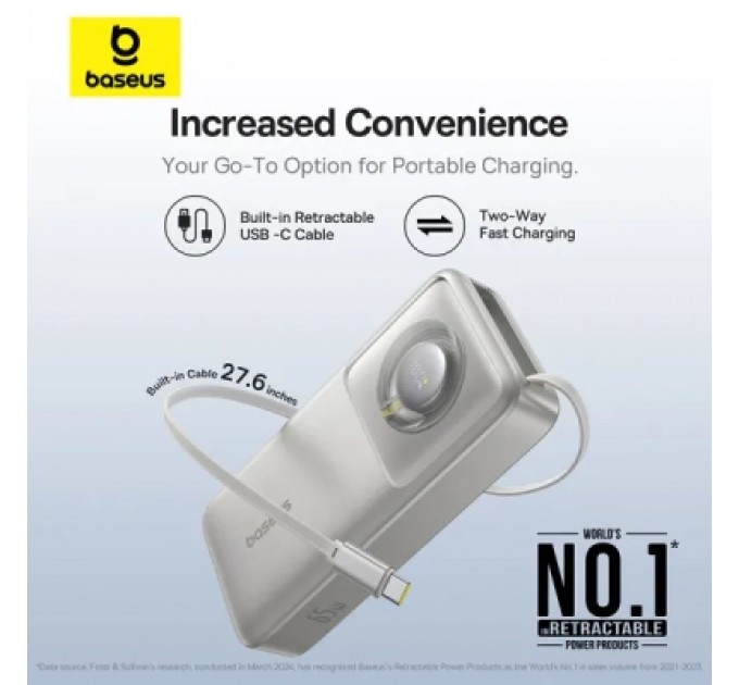 Батарея універсальна Baseus Free2Pull 20000mAh 65W, PD/3.0, QC/3.0, Lunar gray (P10073700843-00)