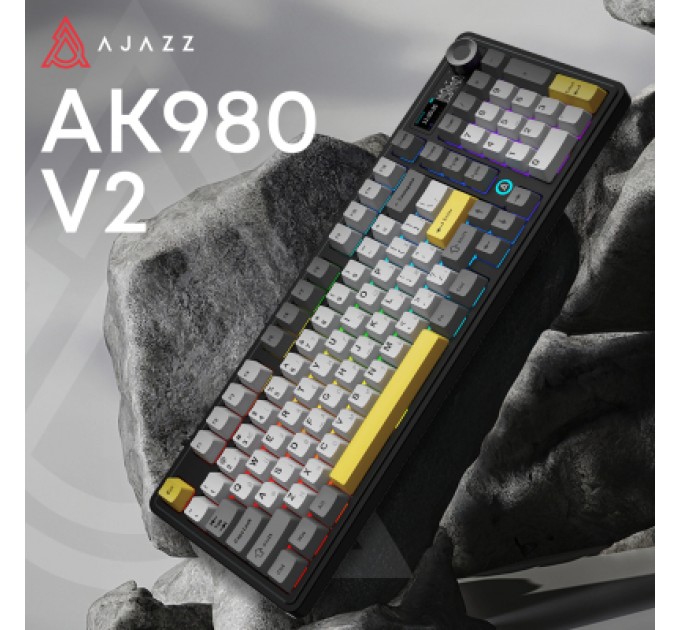 Клавіатура Ajazz AK980 V2 Gift Switch V2 Wireless/Bluetooth/USB UA Black/Grey/Yellow (AK980-V2-G-BGY)