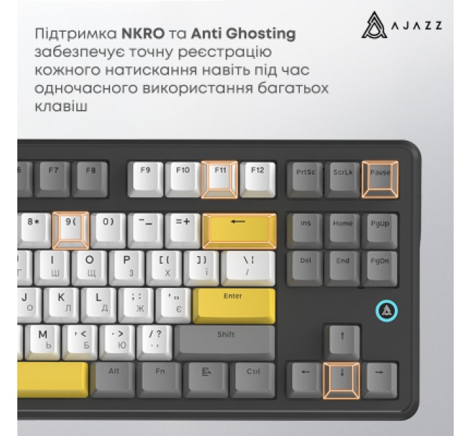 Клавіатура Ajazz AK870 V2 Flying Fish Switch USB UA Black/Grey/Yellow (AK870-V2-FF-BGY)
