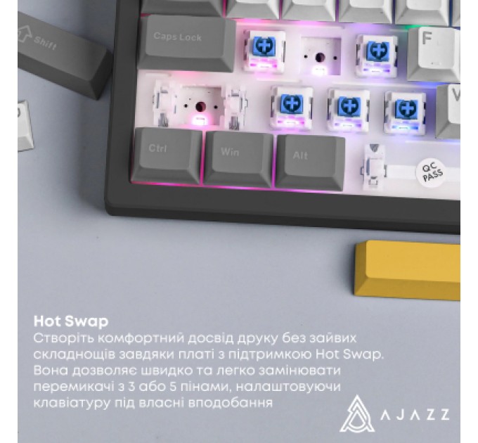 Клавіатура Ajazz AK870 V2 Flying Fish Switch USB UA Black/Grey/Yellow (AK870-V2-FF-BGY)