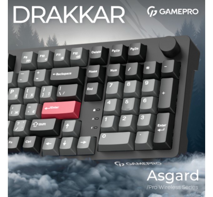 Клавіатура GamePro Asgard Drakkar Keychron Super Red Switch Wireless/Bluetooth/USB UA Black (MK305BK)