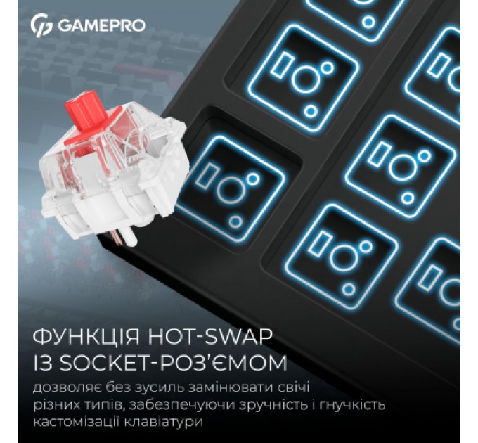 Клавіатура GamePro Asgard Drakkar Keychron Super Red Switch Wireless/Bluetooth/USB UA Black (MK305BK)