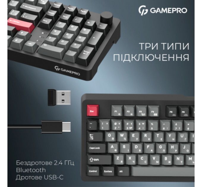 Клавіатура GamePro Asgard Drakkar Keychron Super Red Switch Wireless/Bluetooth/USB UA Black (MK305BK)