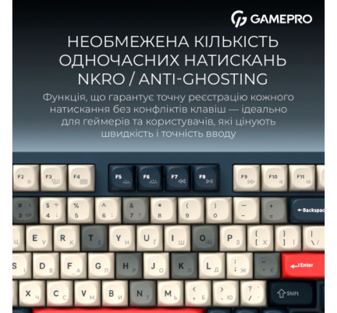 Клавіатура GamePro Asgard Drakkar Keychron Super Red Switch Wireless/Bluetooth/USB UA Blue (MK305BL)