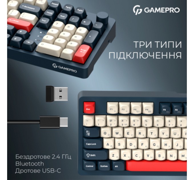 Клавіатура GamePro Asgard Drakkar Keychron Super Red Switch Wireless/Bluetooth/USB UA Blue (MK305BL)