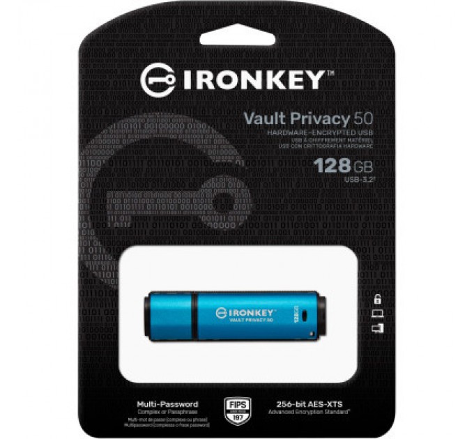 Kingston USB флеш накопичувач Kingston 128GB IronKey Vault Privacy 50 Blue USB 3.2 (IKVP50/128GB)