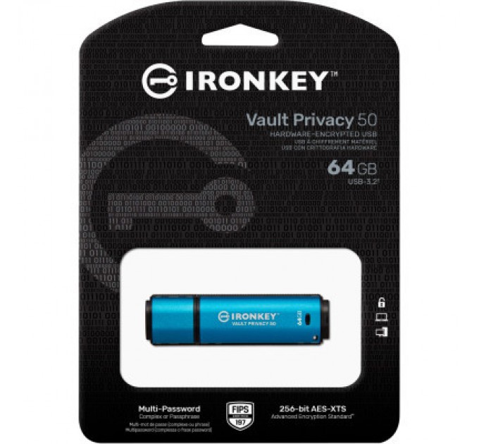 Kingston USB флеш накопичувач Kingston 64GB IronKey Vault Privacy 50 Blue USB 3.2 (IKVP50/64GB)