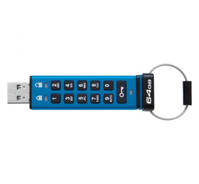 Kingston USB флеш накопичувач Kingston 64GB IronKey Keypad 200 AES-256 Encrypted Blue USB 3.2 (IKKP200/64GB)