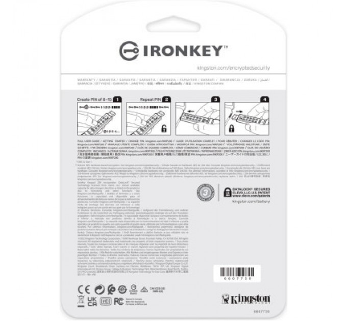 Kingston USB флеш накопичувач Kingston 64GB IronKey Keypad 200 AES-256 Encrypted Blue USB 3.2 (IKKP200/64GB)