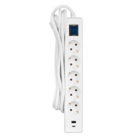Мережевий фільтр 2E 5хSchuko, 1 х USB, 1 x USB-C, 3 м (2E-SP515M3USBWH)