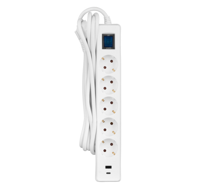 2E Мережевий фільтр 2E 5хSchuko, 1 х USB, 1 x USB-C, 3 м (2E-SP515M3USBWH)