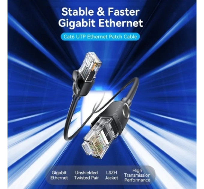 Vention Патч-корд LSZH Cat6 UTP Ethernet Patch Cable 3M Black VENTION (IBNBI)