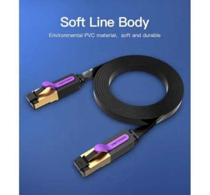 Vention Патч-корд Flat Cat.7 Patch Cable 0.5M Black VENTION (ICABD)