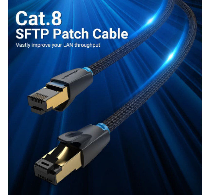 Vention Патч-корд Cotton Braided Cat.8 SFTP Patch Cable 1M Black VENTION (IKGBF)