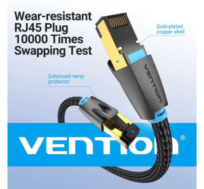 Vention Патч-корд Cotton Braided Cat.8 SFTP Patch Cable 5M Black VENTION (IKGBJ)