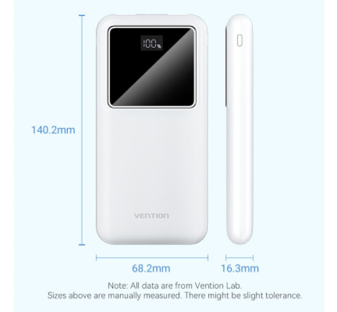 Vention Батарея універсальна VENTION 10000mAh Power Bank (Micro-USB + USB-C + USB-A + USB-A) 22.5W Black LED Display Type (FHKB0)