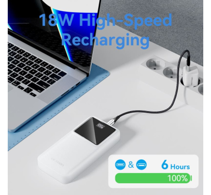 Vention Батарея універсальна VENTION 20000mAh Power Bank (Micro-USB + USB-C + USB-A + USB-A) 22.5W Black LED Display Type (FHLB0)