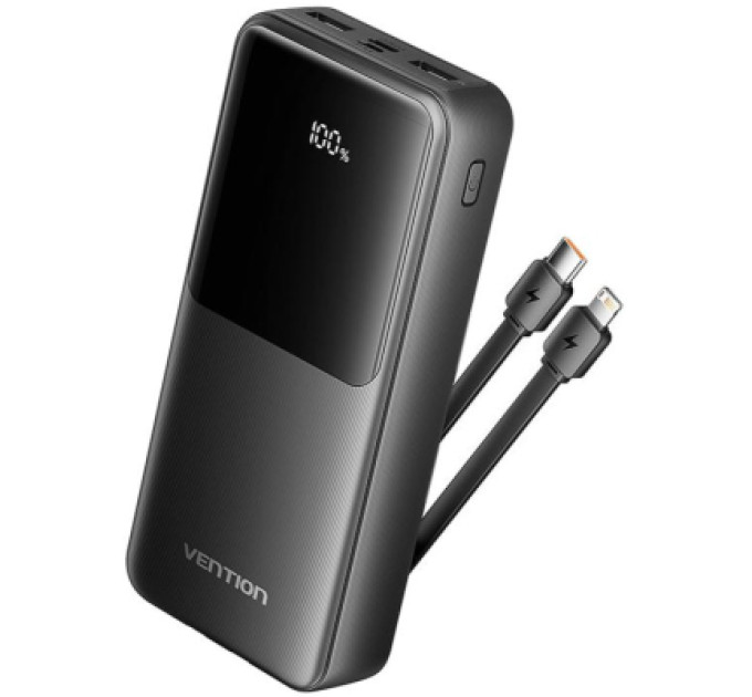 Vention Батарея універсальна VENTION 20000mAh Power Bank (Micro-USB + USB-C + USB-A + USB-A) with Built-in USB-C and Lightning Cables (FHPB0)