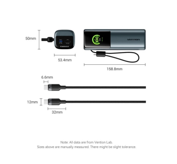Vention Батарея універсальна VENTION 20000mAh Power Bank (USB-C + USB-C/USB-C/USB-A) 165W Gray TFT Display Type (FKFH0)