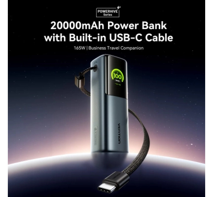 Vention Батарея універсальна VENTION 20000mAh Power Bank (USB-C + USB-C/USB-C/USB-A) 165W Gray TFT Display Type (FKFH0)