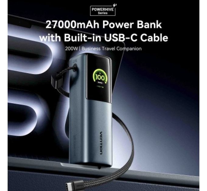 Vention Батарея універсальна VENTION 27000mAh Power Bank (USB-C + USB-C/USB-C/USB-A) 200W Gray TFT Display Type (FKGH0)
