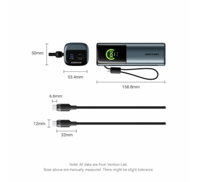 Vention Батарея універсальна VENTION 27000mAh Power Bank (USB-C + USB-C/USB-C/USB-A) 200W Gray TFT Display Type (FKGH0)