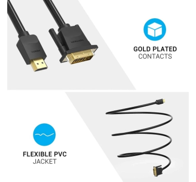 Vention Кабель мультимедійний HDMI to DVI Cable 2M Black VENTION (ABFBH)