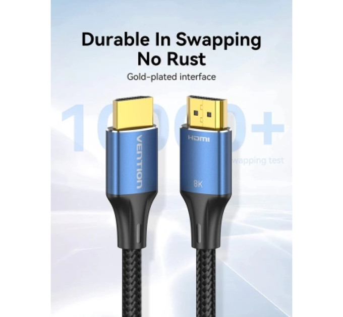 Vention Кабель мультимедійний Cotton Braided HDMI-A Male to Male HD Cable 8K 5M Blue Aluminum Alloy Type VENTION (ALGLJ)