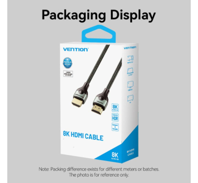 Vention Кабель мультимедійний Cotton Braided Ultra Thin HDMI-A Male to Male HD Cable 8K 1.5M Green Aluminum Alloy Type VENTION (ALOGG)