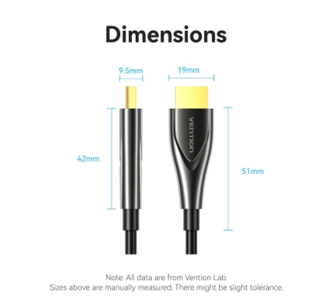 Vention Кабель мультимедійний 4K Fiber Optic HDMI Male to Male Cable 60M Black Zinc Alloy Type VENTION (ALSBAE)