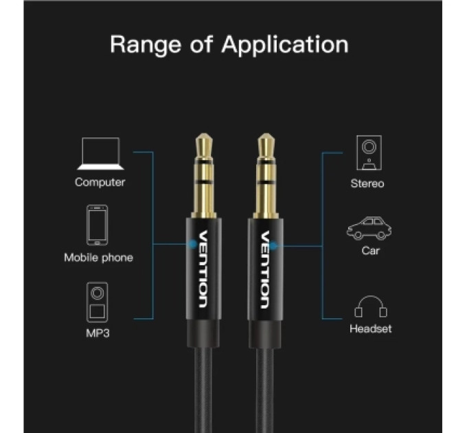 Vention Кабель мультимедійний Fabric Braided 3.5mm Male to Male Audio Cable 1M Black Metal Type VENTION (BAGBF)